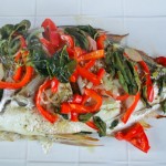 Oregon Redtail Surfperch Baked en Papillote with Basil and Red Bell Pepper