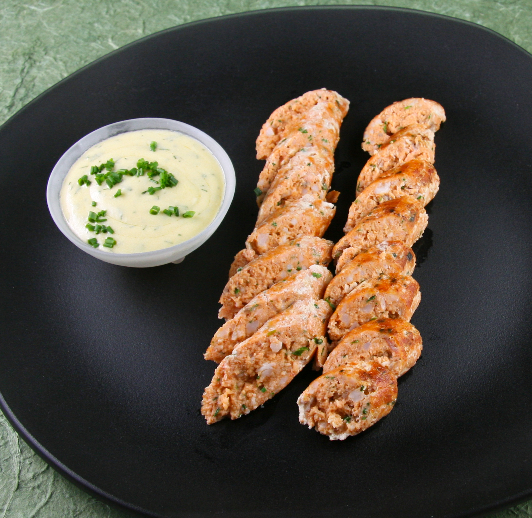 Seafood Sausage full Seafood Sausage with Creamy Mustard - Dill Sauce