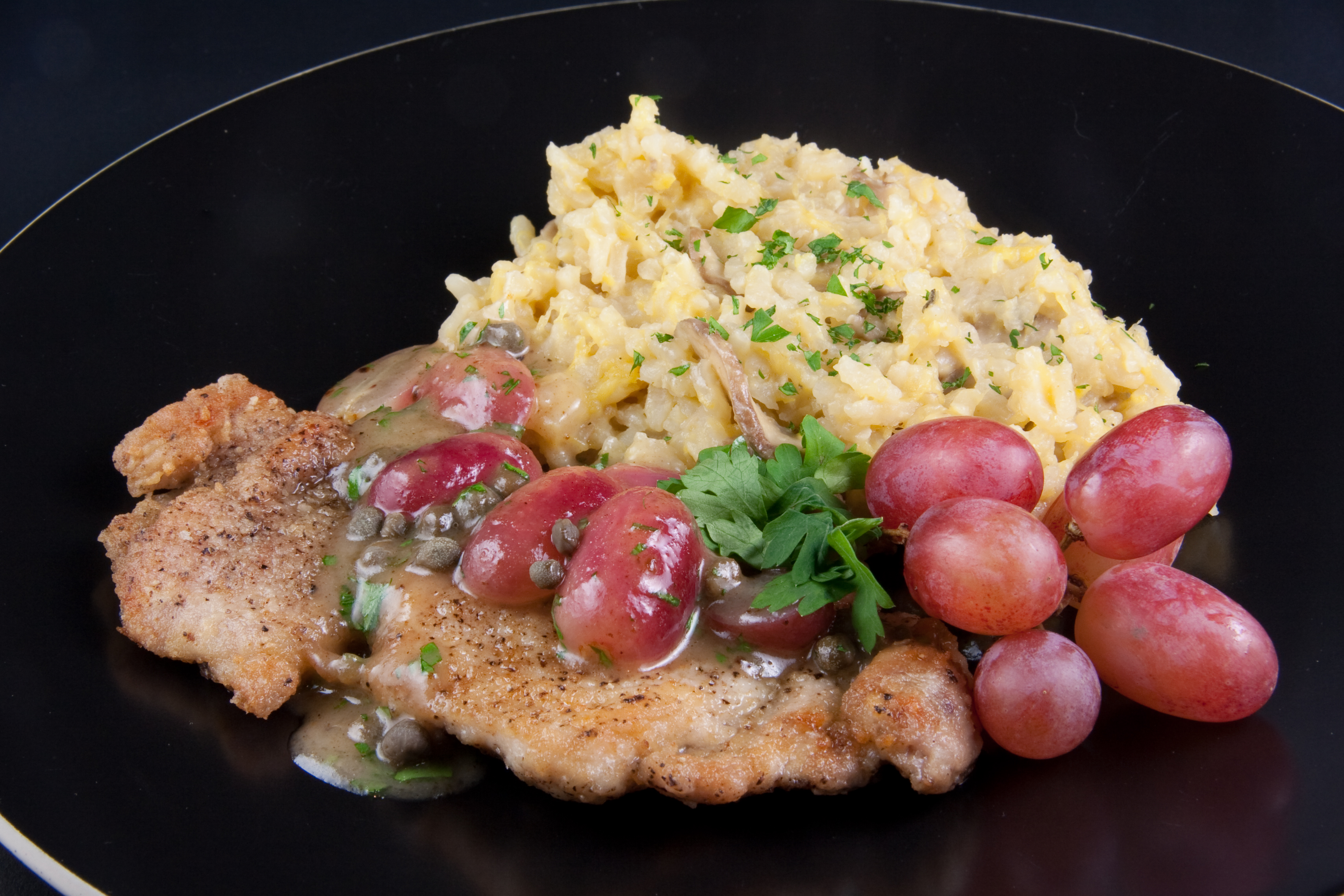 Chicken Piccata with Grapes and Capers & Roasted Delicata Squash and Mushroom Risotto