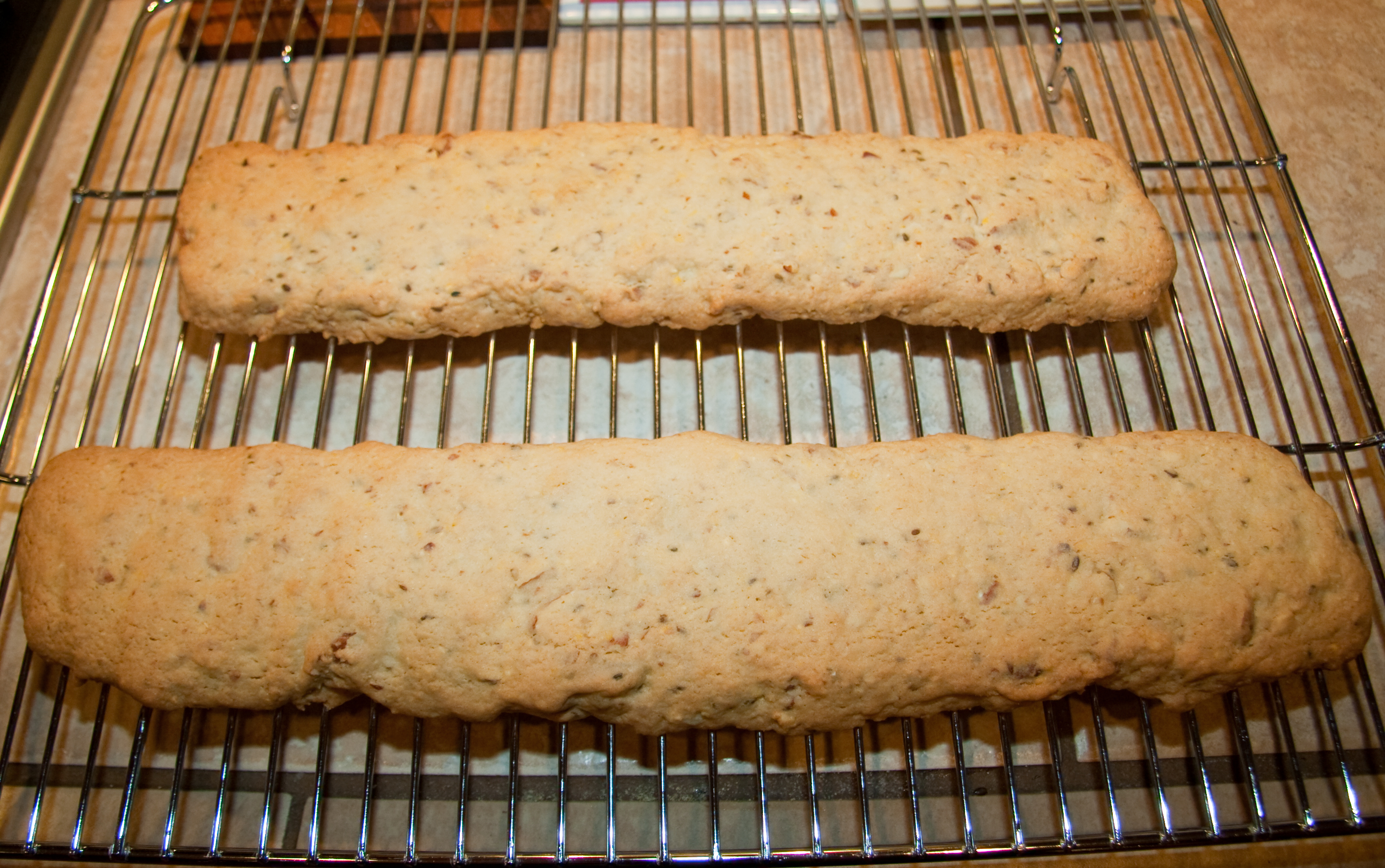 Cornmeal Anise Biscotti after first bake