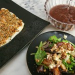 Roasted Hazelnut and Sage Crusted Halibut with Roasted Pear and Crater Lake Blue Cheese and Oregon Poppy Seed Dressing