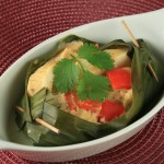 Dover sole steamed in banana leaves and a red curry custard