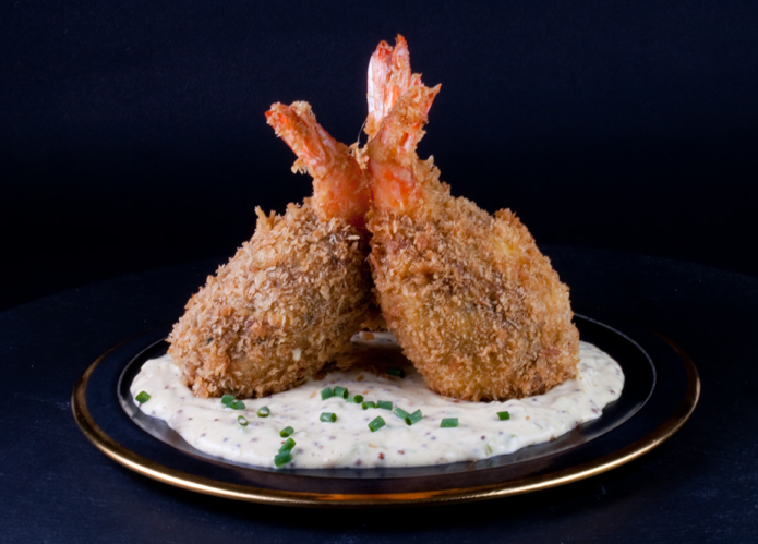 Crown of Deep-fried Crab-stuffed Shrimp with White Remoulade Sauce