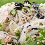 Summer Noodle Salad with Cilantro, Ground Pork and Black Trumpet Mushrooms or Yum Wun Sen