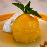 Viognier-poached Peaches with St. Germain and Cardamom Whipped Crème Fraîche