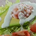 Oregon Shrimp Salad-stuffed Avocado with Cucumber Goddess Dressing