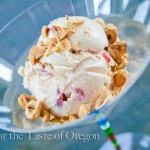 Cherry vanilla ice cream topped with toasted hazelnuts.