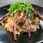 Pan-roasted Belgian cherry beer marinated quail served with quinoa.