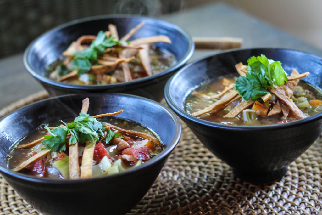 Chicken and Tortilla Soup with Roasted Chiles and Salsa Verde 