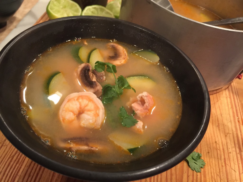 Tom Yum soup with salmon and shrimp.