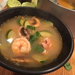 Tom Yum soup with salmon and shrimp.